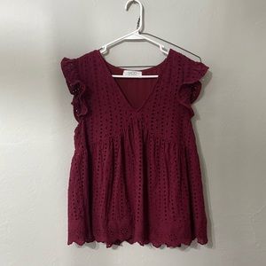 Maroon Lace Eyelet Top